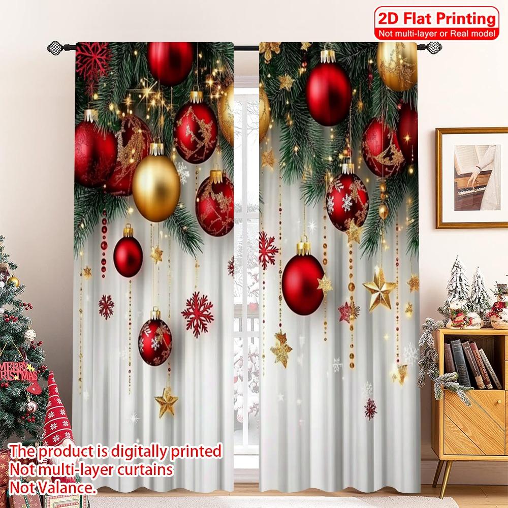 

2D плоская печать 2 шт. Рождественские шторы Красный и Золотой Шар Сосновая Ветка Снежинка Универсальный Полиэстер Без Электричества Весна 52.50×116.00 CM 2pcs