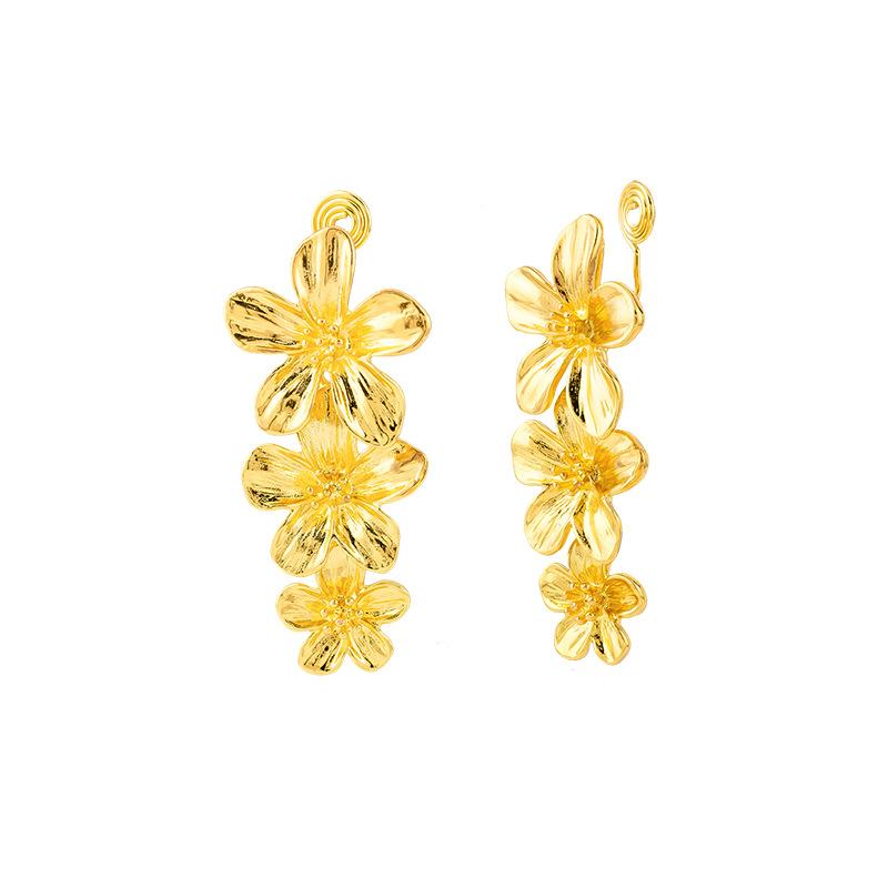 

Золотые цветочные длинные серьги мода ретро противомоскитная спираль без пирсинга ухо клипса для женщин