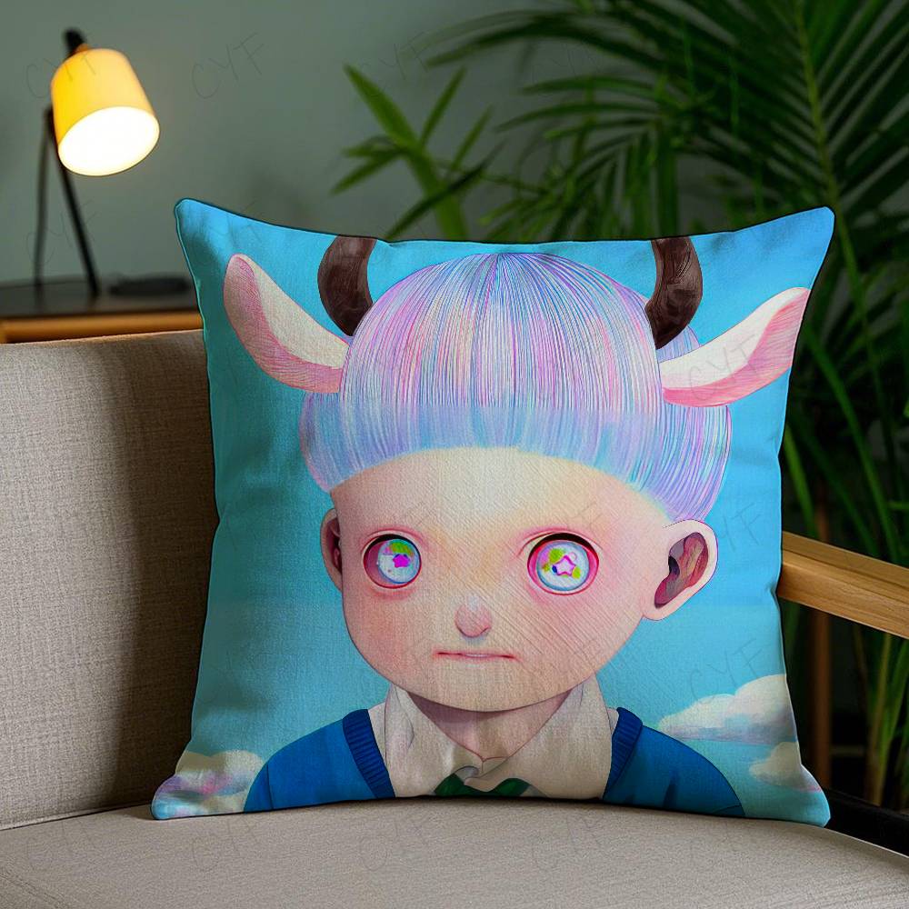 Anime H-Hikari Shimoda Illustrations Pillow Case Custom Printed Brushed Fleece Pillow, Baby Skin-Touch, Eco-Friendly Dye-Sublima