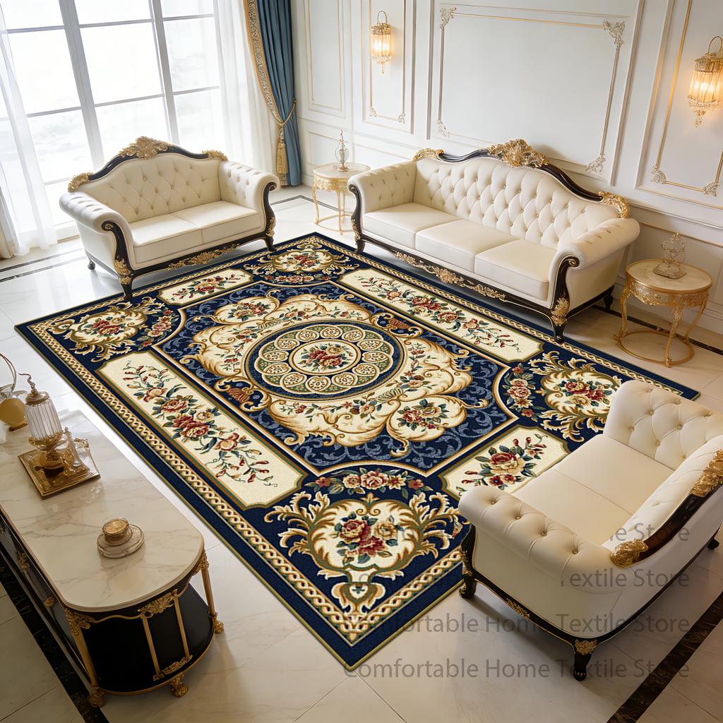 Alfombra de Sala de Estar con Flores Europeas de Lujo Área Grande Antideslizante Alfombras Suaves Decoración Dormitorio Fácil de Limpiar Felpa Corta Felpudo de Suelo