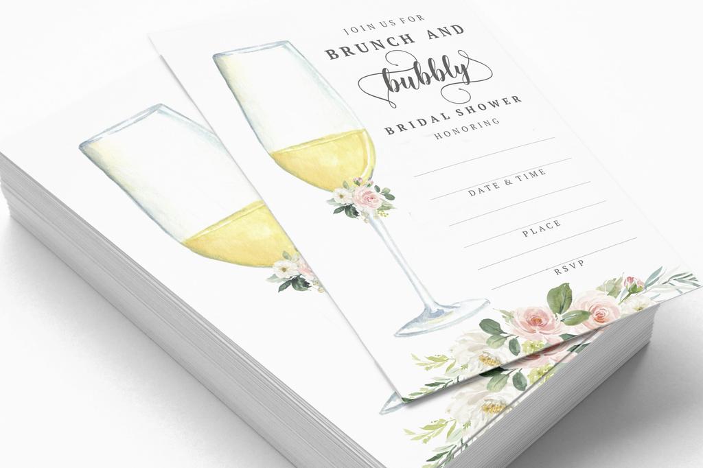 Inkdotpot 30A  Floral Brunch & BubblyA  Fill-In Style Bridal Shower Invitations Wedding Blank