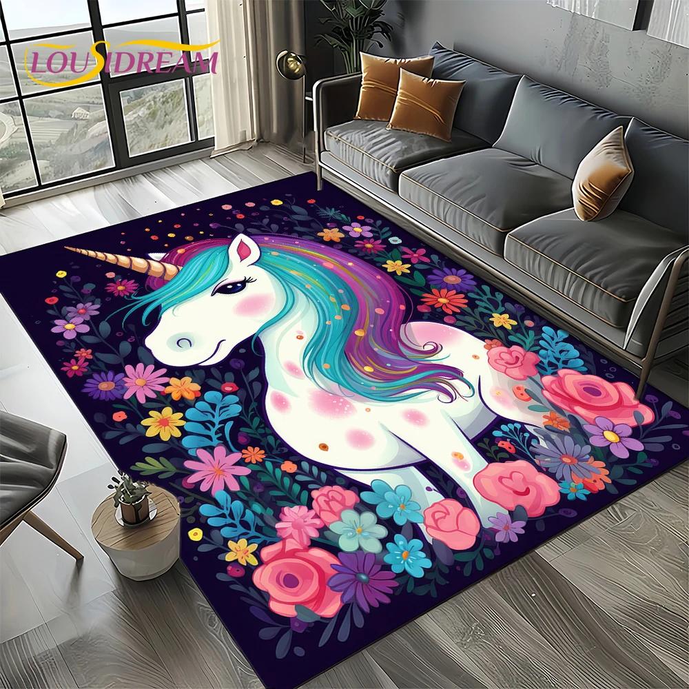 Covor Covoară Stil 27 Unicorn Desen Animat Fată Vis pentru Living Dormitor Decor Acasă Sofă, Covor Zonă Copii Covoraș de Podea Antiderapant Cadou