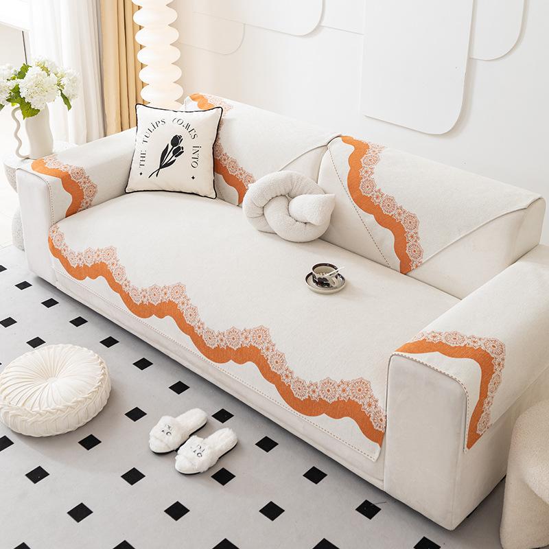 Little Fresh Embroidery Sofa Cushion Chenille Four Seasons Universal Sofa Towel Non-Slip Modern Couch Cover for Living Room Deco