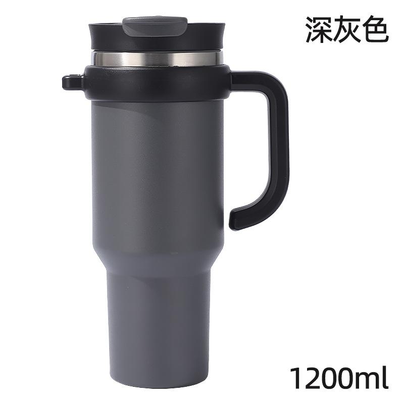 40oz Double Wall 304 Stainless Steel Tumbler with Handle, Dual Drink Sliding Lid Large Capacity Iced Coffee Cold Cup