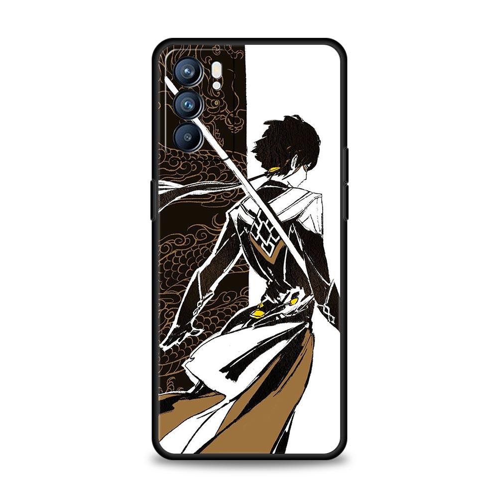 Genshin impact svart og hvitt Deksel For OPPO Find X5 A54 A53 A52 A9 2020 A16 A15 A95 A76 A74 A12 Reno7 SE Reno6 Pro+ 5G Deksel