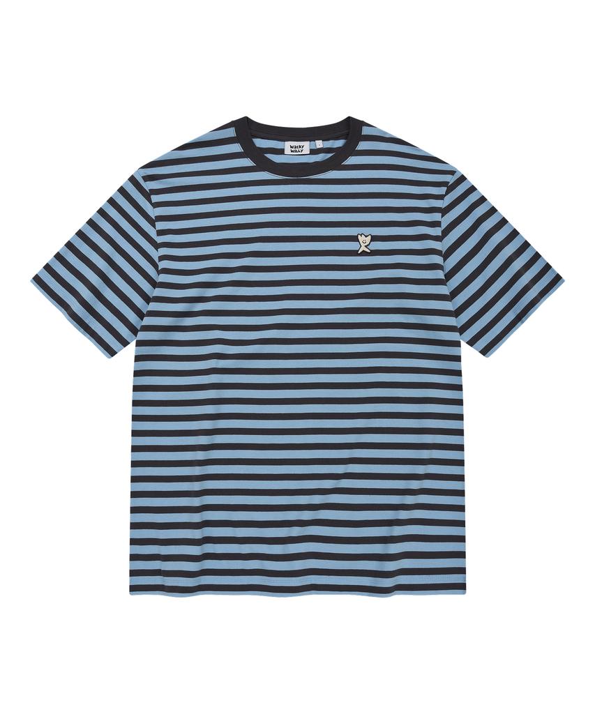 WACKY WILLY Basic Striped Short Sleeve T-Shirt Light Blue