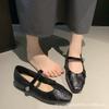 Internet Celebrity Square Head Low Heel Mary Jane Small Leather Shoes Women's 2025 New Summer Flat Bottom Foreign Style Versatile One Word Buckle Shoe