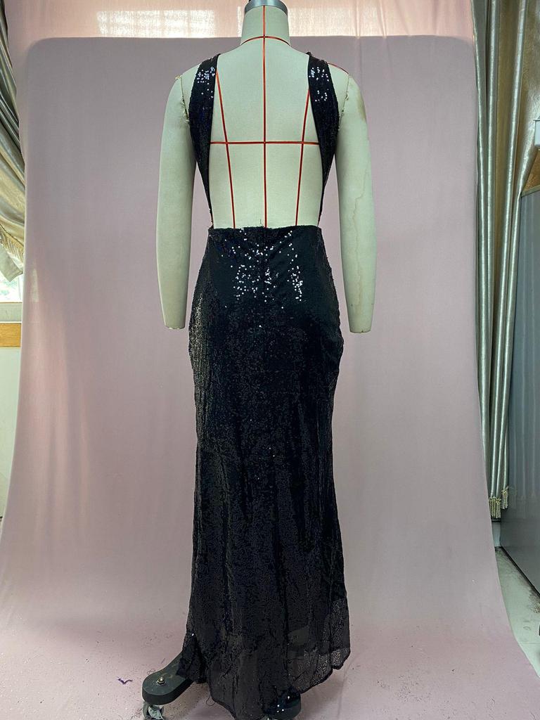 2025 Cross-Border Beaded Irregular Halter Neck Evening Dress for Women