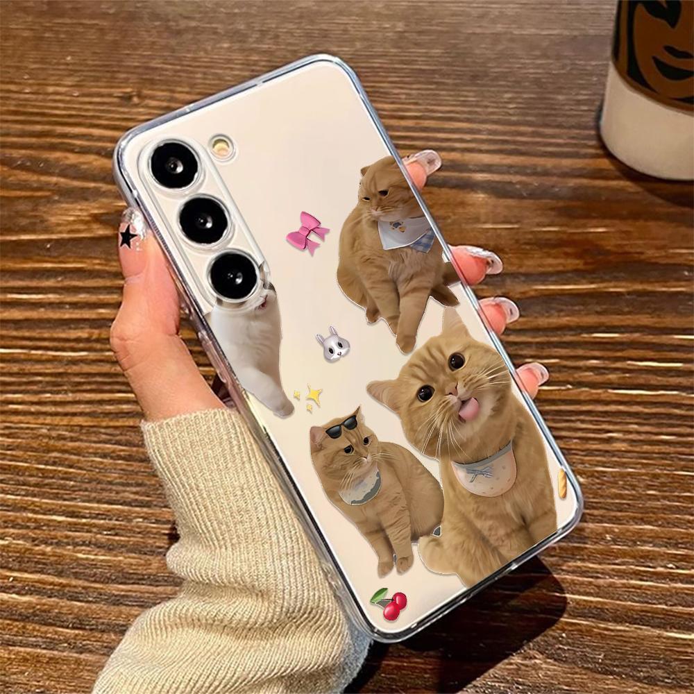 Phone Case For Samsung S20 Ultra S21 Plus S22 Plus S23 Plus S24 Note 20 M33 5G F23 5G Clear Cute Kitty Love Shell