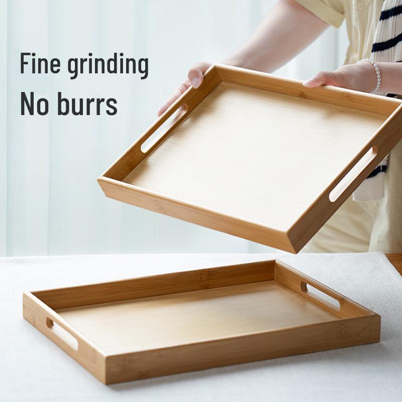 YIJUK Bamboo Rectangular Tea Tray with Handles