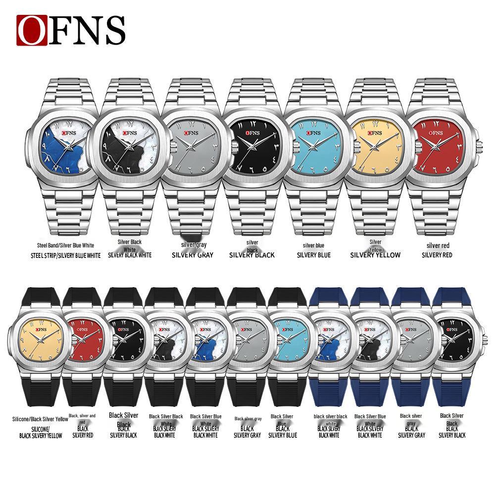 OFNS Men's Double Dial Quartz Square Watch - 30M Waterproof with Arabic Numerals, Ideal for Casual and Business Wear