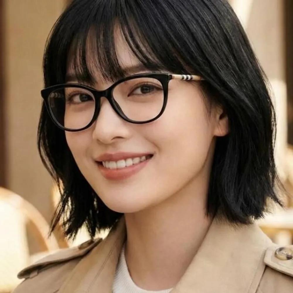[Burberry] Eyeglass Frames BE2389 3853 Black Horn-rimmed Square Check Pattern Daily Fashion