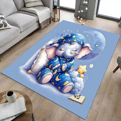 1PC Elephant Moon Non-Slip Floor Carpet Compatible for Office&Living Room&Bedroom&Dining Room - Flat-Weave Machine-W259