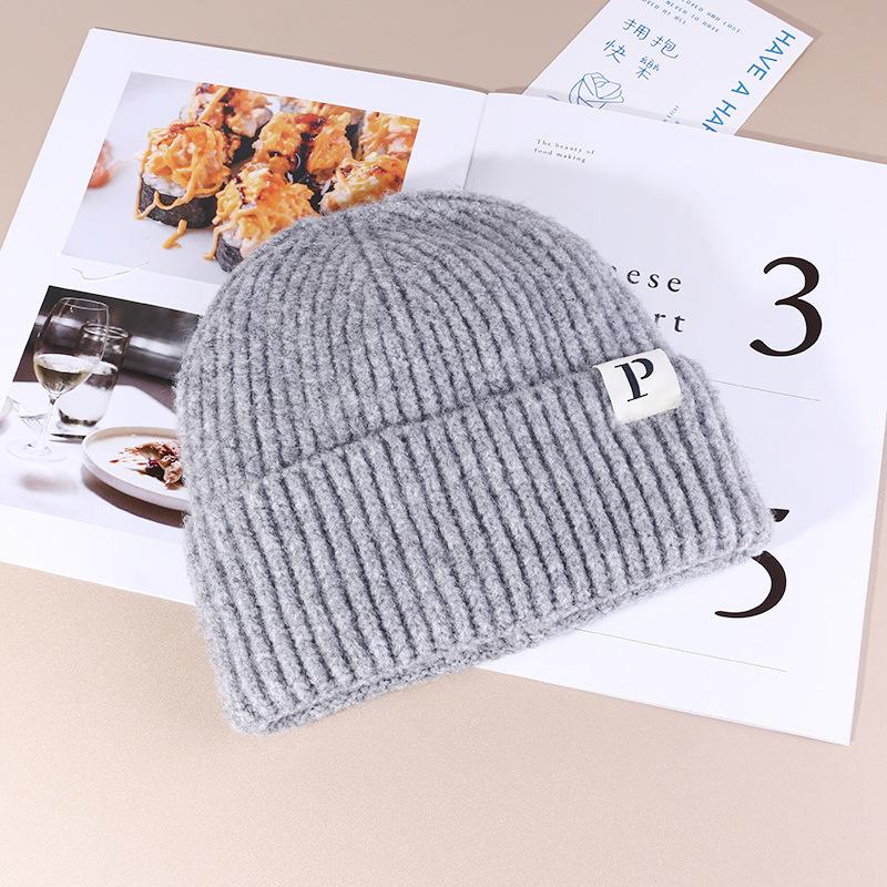 Autumn and Winter Warm P Letter Versatile Knitted Hat Korean Style Fashionable Face show Small Wool Hat Outdoor Ear Protection Cold