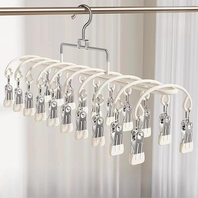20 прищепок Сверхпрочная нержавеющая вешалка для белья - Ветрозащитная нескользящая многозажимная сушилка для носков, бюстгальтеров, нижнего белья