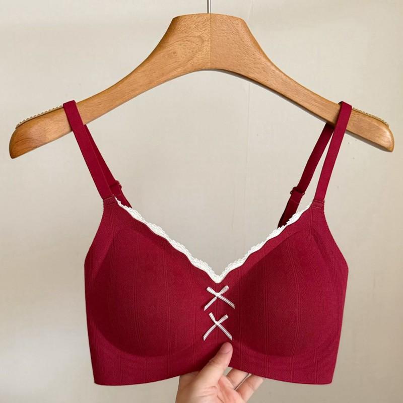 Womens Seamless Lace Cotton Bra V Neck Wireless Push Up Support Non-Slip Comfortable Underwear