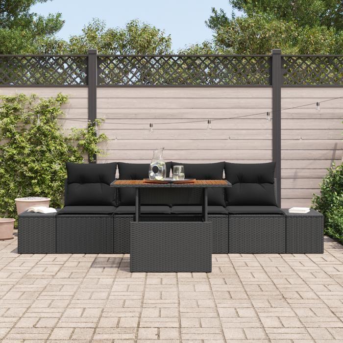 VidaXL Ensemble de salle à manger de jardin 5 pièces avec coussins en poly rattan noir et acacia 3349897