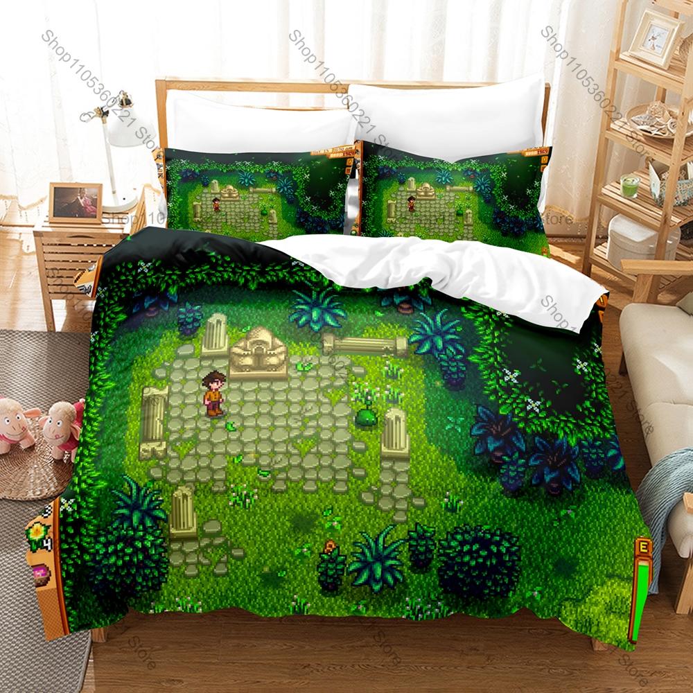 Stardew Valley 3PCS Bedding Set, Duvet Cover + 2 Pillowcases, Farm Game Print Soft Microfiber for Gaming Fans