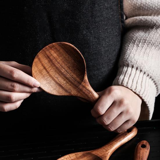 Rice Spoon Non-Stick Beautiful Texture Short Handle Wooden Handle Teak Cooking Spoon