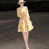 Lanseer Elegant Chiffon Printed Waist-Tie Short Dress