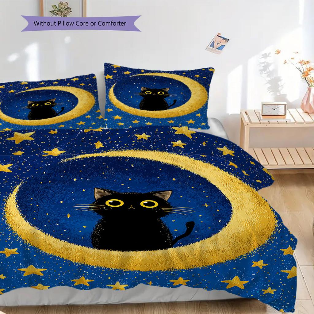 Set Copripiumino Trapuntato con Motivo Gatto Nero Federa Decorazione per la Casa Regalo di Compleanno (1 * copripiumino + 2 * federa, senza nucleo)