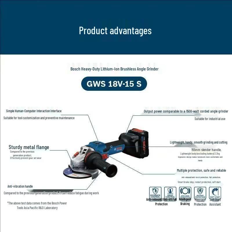 Bosch GWS18V-15S 18V Brushless Cordless Angle Grinder CN plug (adapter included)