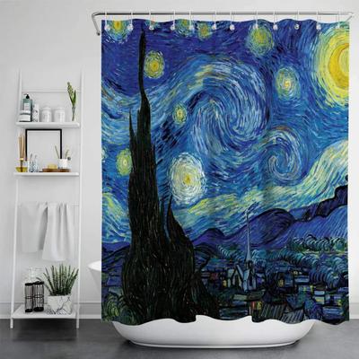 1 Stück Van Gogh Gemälde Schimmelresistent Duschvorhang Polyesterstoff Bedrucktes Badezimmerhandtuch Duschabtrennung