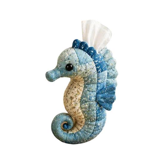 DIY Tissue Box, Top Opening Soft Fabric Cover, Marine Animal Theme Tissue Dispenser, Multipurpose Patchwork Designs Sewing Kit, for Home Car Office