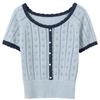 Sancai 2026 Spring Contrast Hollow Knit Pullover