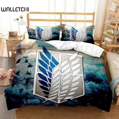 Juego de cama de Ataque a los Titanes AOT impreso en 3D Anime Eren Yeager Funda de edredón Doble Twin Completo Queen King Adulto Niños Ropa de cama Edredón