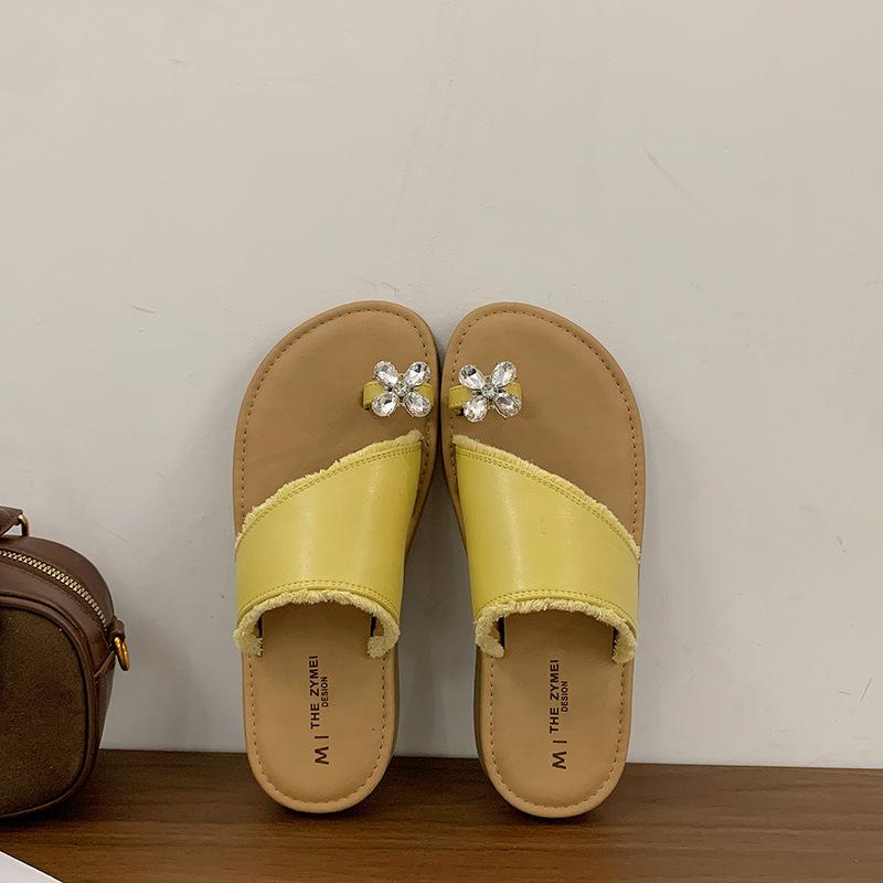 

Internet celebrities popular flat-bottomed set of toe slippers women s 2025 summer new fashion versatile beach casual cool slippers 40 жёлтый