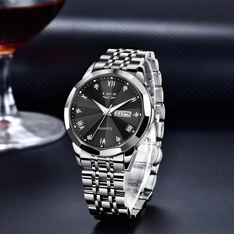 LIGE Men's Waterproof Luminous Quartz Watch – Dual Calendar, Multifunctional Business Wristwatch