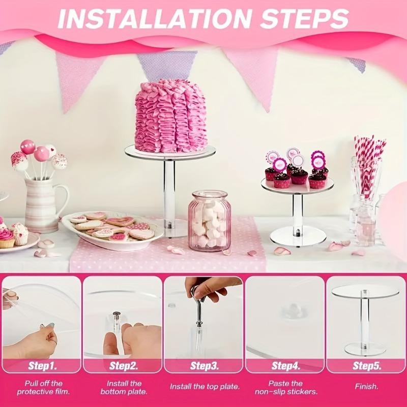 Transparent Acrylic Round Cake Stand for Desserts, Cupcake Rack, Pastry Candy Display Stand for Wedding, Event, Birthday Party