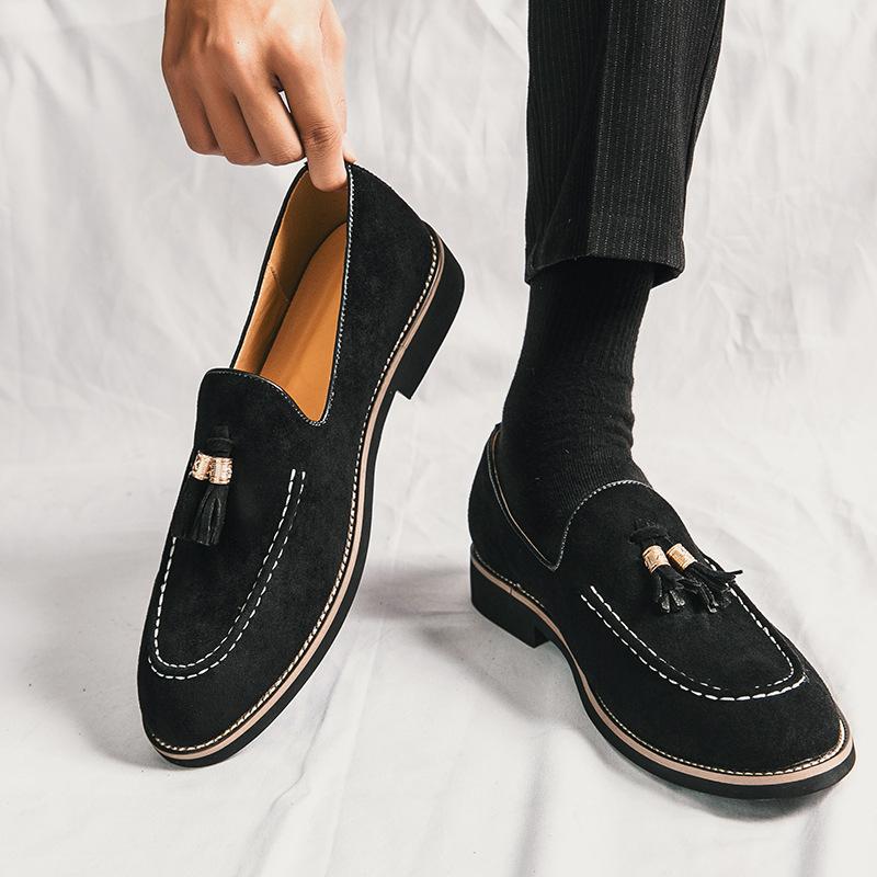 Large Size Four-season Suede Casual Leather Shoes Fringed One-pedal Lazy Shoes Men's Outdoor Loafers