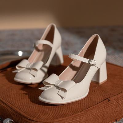 Dolci Mary Janes con Fiocco Scarpe Lolita per Donna Cinturino con Fibbia Plateau Tacchi Spessi Pelle PU Scarpe Uniforme Donna