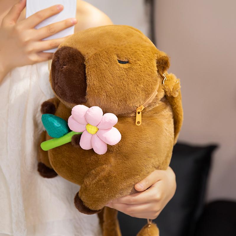 Muñeco de Peluche de Capibara Lindo de Dibujos Animados de 30 cm Mochila Fruta Fresa Naranja Flor Capibara Peluche Bolso Decoración del Hogar Regalo Para Niños