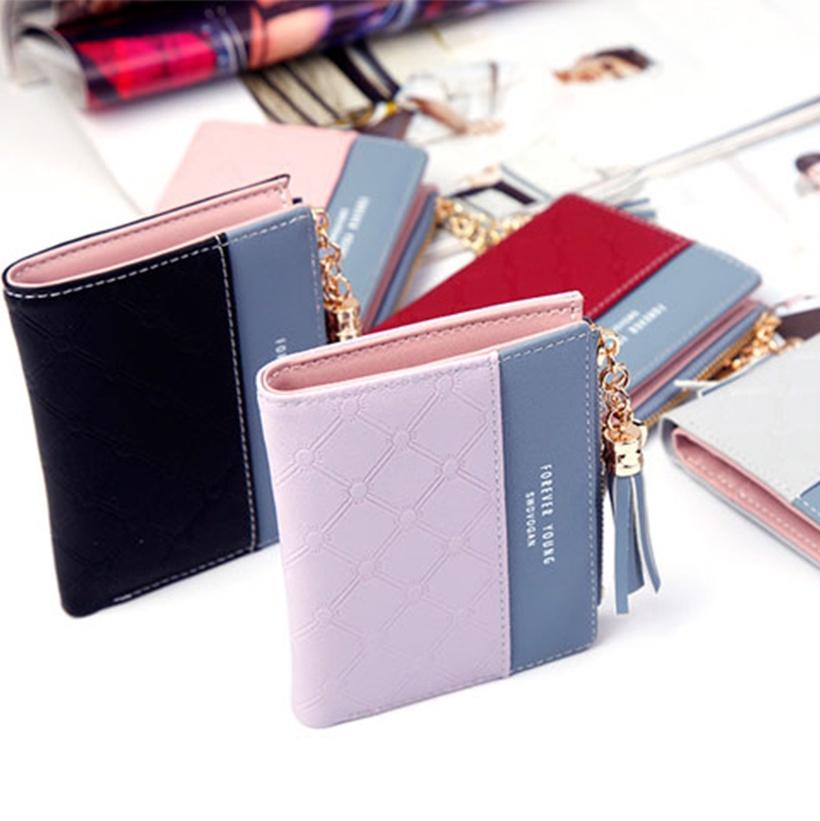Fashion Women Short Wallets Pu Leather Tassel Zipper Small Purse Holder Cards