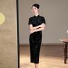 Single split black velvet national style new Chinese long Suzhou cheongsam improved young women's high-end evening dress