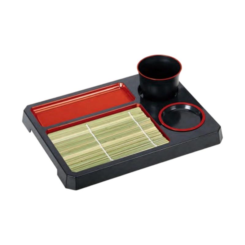 Cold Noodles Plate Plastic Food Plate with Bamboos Mat Food Snacks Dishes Serving Platters Easy to Clean Food Platter