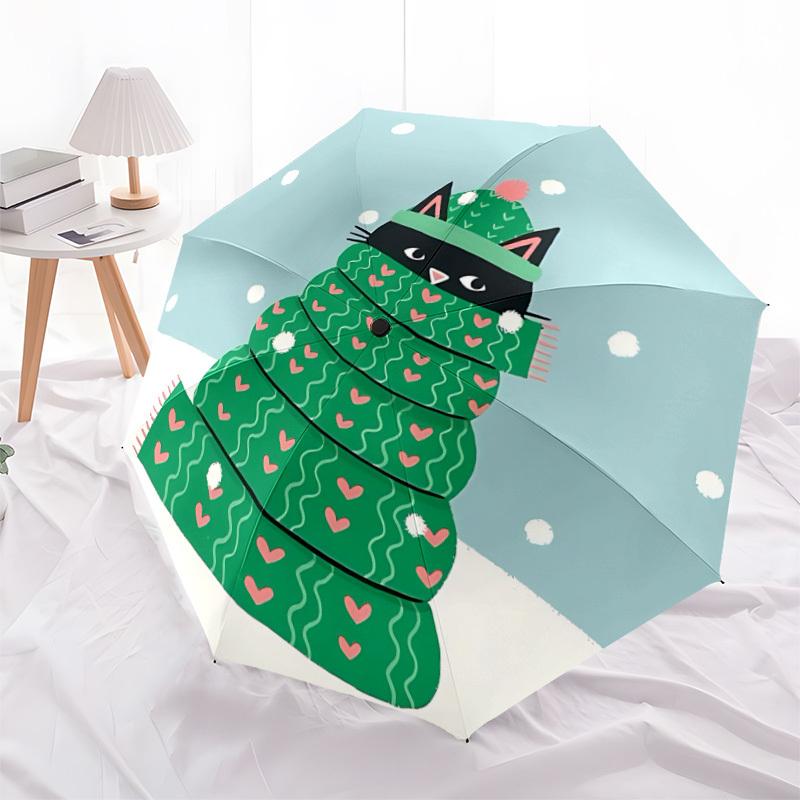 1pc Cat Christmas Automatic Open/Close Umbrella Compact Folding Umbrella, All-Season Portable Umbrella for Women/Men F1124263