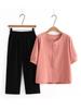 Stilvolles Sommer-Zweiteiler-Set aus Baumwollmischung für Frauen mittleren Alters - Kurzarm-T-Shirt & Lässige Hose