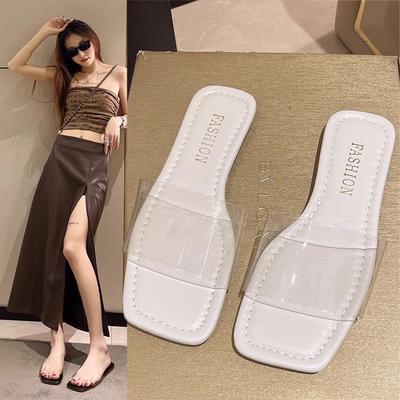 2025 Summer Xiaoxiangfeng Internet Celebrity Flat-bottomed Slippers Women Wear New Versatile Korean Version of One-word Casual Transparent Slippers