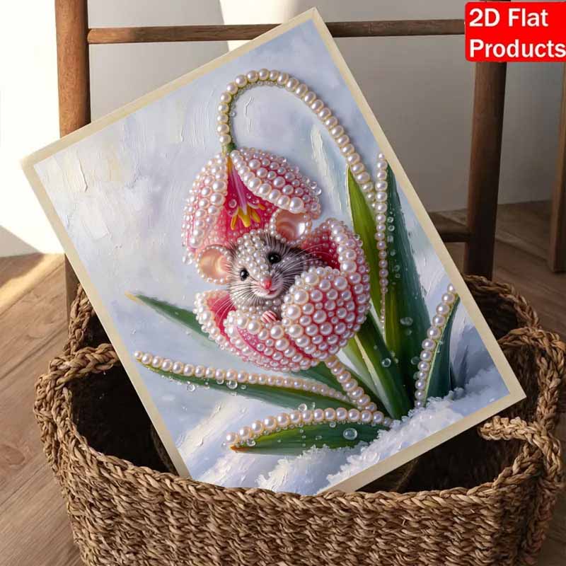 DIY Pearl Painting Canvas Adorable Mouse Design Shiny 3D Bead Art Kit Creative Leisure Craft for Living Room Wall Decor