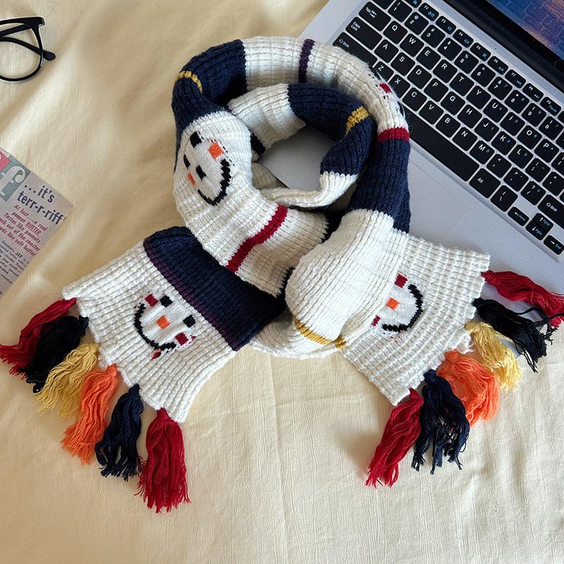 Luochi Knitting Smiley Face Tassel Scarf - Women s Winter Warm Cartoon Neck Gaiter
