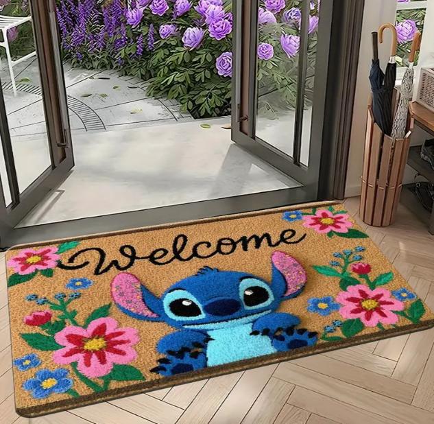 1 szt. Stitch The Movie Mata powitalna na drzwi Antypoślizgowa Żywy kwiatowy wzór Można prać w pralce Łatwa do czyszczenia Dekoracja domu Dywan dla dzieci
