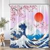 Duschvorhang im japanischen Stil Koi-Fisch Kirschblüte Sonne Meer Welle Oktopus Landschaft Polyesterstoff Vorhänge Badezimmerdeko
