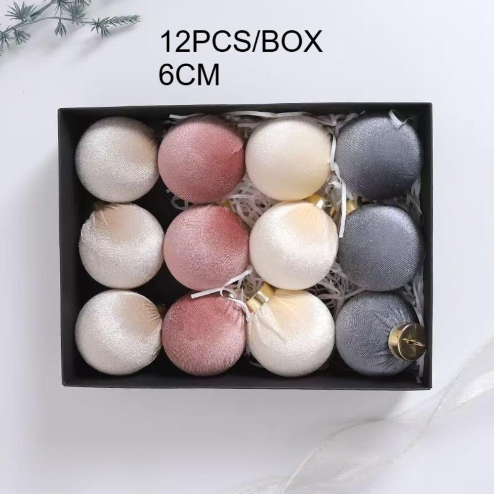 12 Stück/SET Samt Samt Weihnachtsbaumkugeln Set Kunststoff Weihnachtsbaumschmuck Partyzubehör