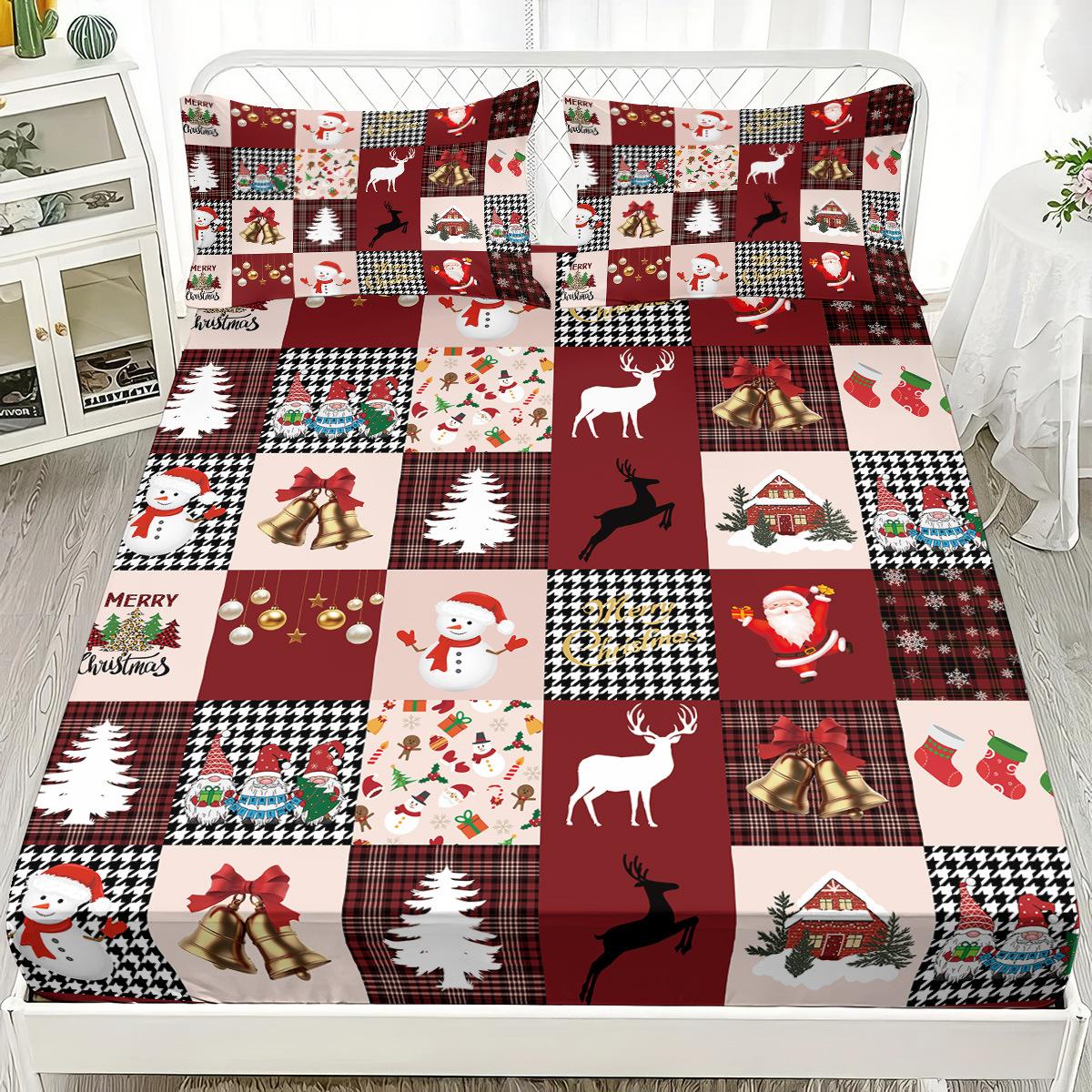 

Christmas theme Fitted Sheet Santa Claus elk Christmas tree Print coreless Fitted Sheet Set Soft Bedspread Bedroom Bedding Decor 90x200x30cm-2pcs
