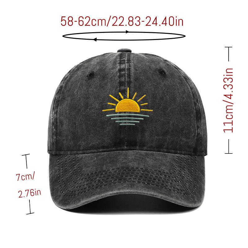 Unisex Vintage Washed Baseball Cap - Embroidered Beach Sunrise, Breathable & Sun Protective for Summer Outdoor Activities