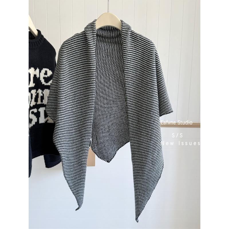 

Neutral Gray Casual Scarf Wool Striped Autumn and Winter Knitted Large Triangle Scarf Shawl Women s All Match Warm Scarf 200*75cm